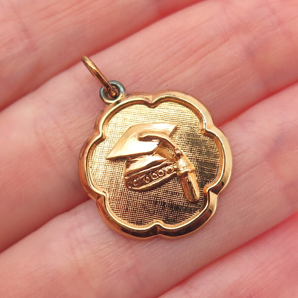 Rembrandt Sterling Silver Gold Plated Vintage Graduation Hat Mini Charm Pendant